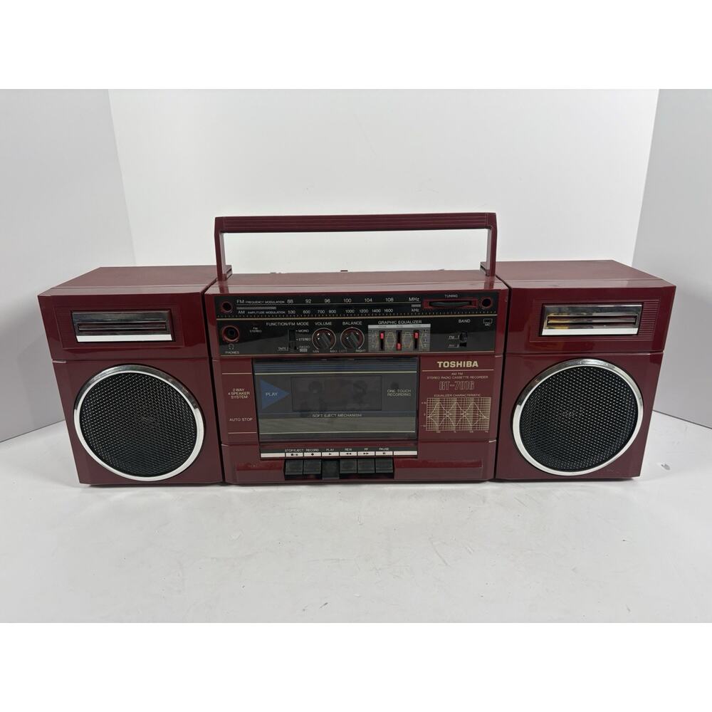 Toshiba RT-7016 Vintage AM/FM Stereo Radio Cassette Boombox Burgundy